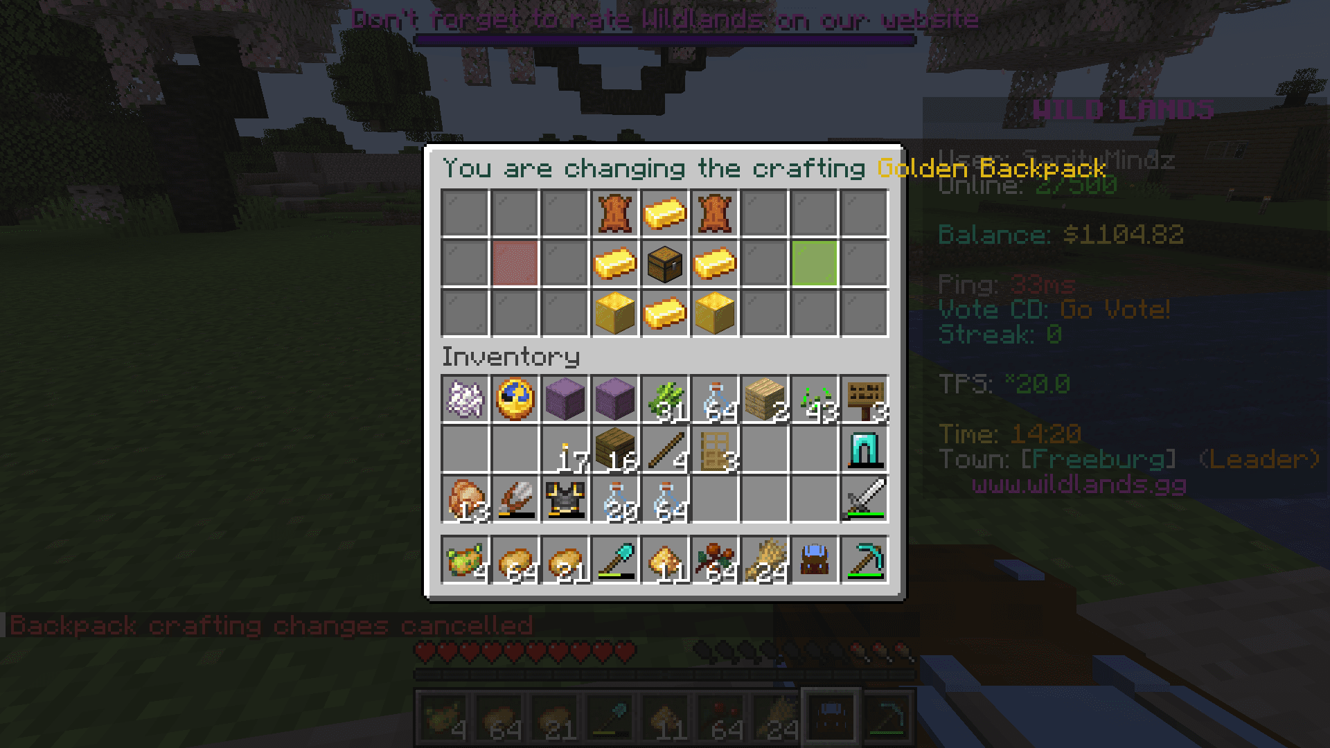 Gold Backpack Crafting Recipe